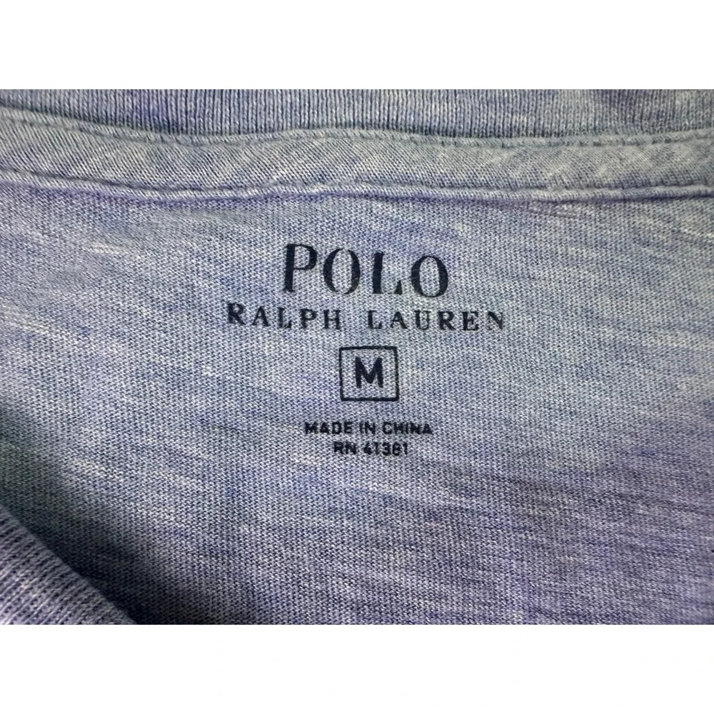 Polo Ralph Lauren V-Neck T-Shirt Size Medium Heather Blue Preppy Cotton Pony Tee